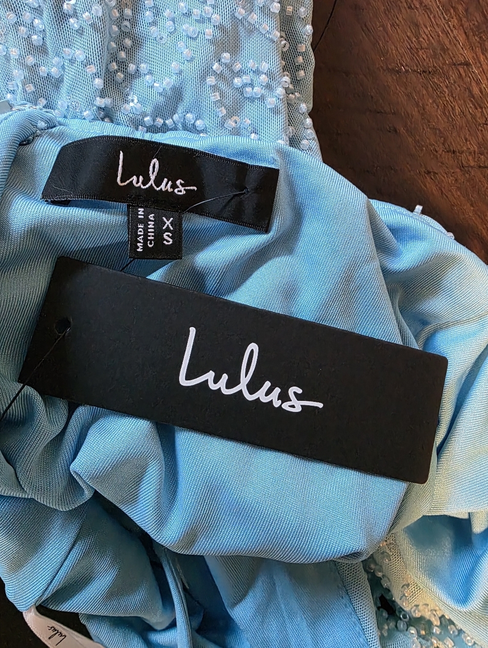 Lulus Callira Light Blue Sparkly Sequin Beaded Cowl Halter Bodycon Mini Dress XS - Picture 10 of 12